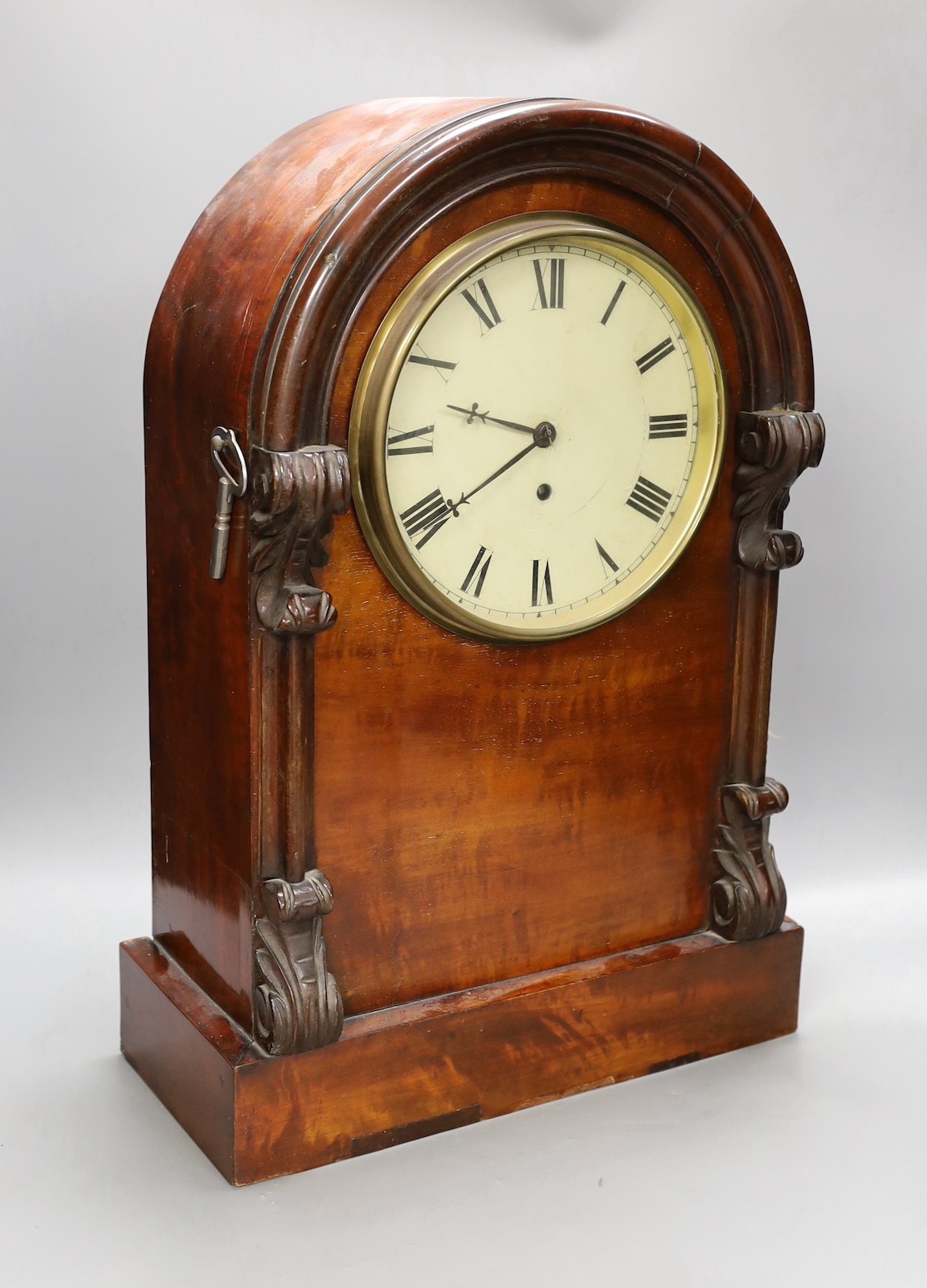 A Victorian mahogany bracket timepiece, single fusee movement, 42cm high